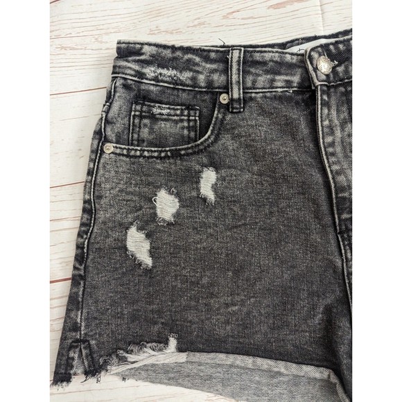 Denim Blvd Womens Cutoff Jean Shorts Size M Hi Rise Frayed Edge Grey Charcoal - Picture 2 of 5